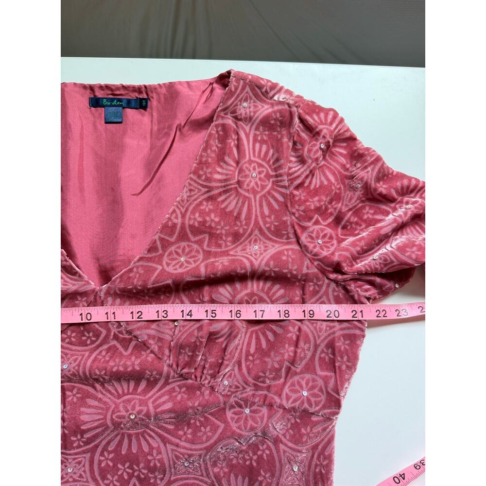 Boden Womens Silk Midi Dress Size 18 Burnout Velvet Dusty Pink Long Sleeve Fairy - Picture 14 of 16
